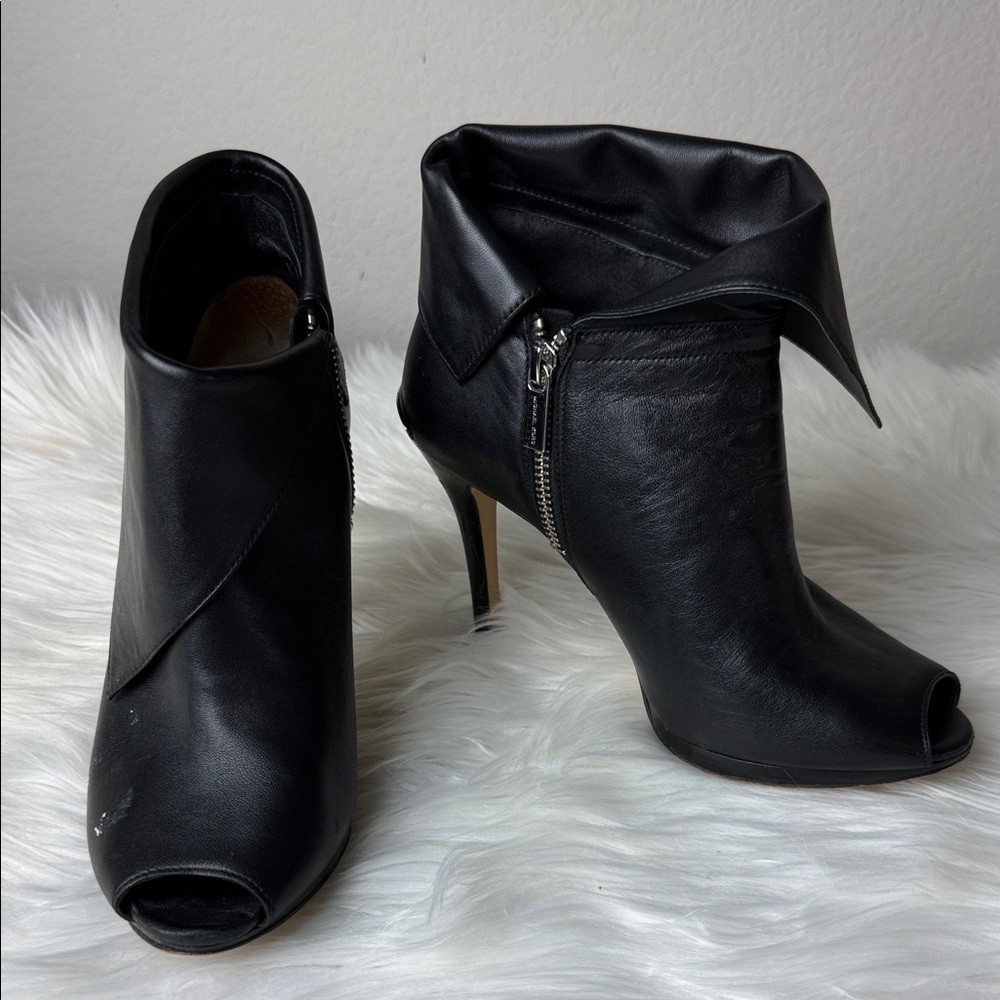 MICHAEL Michael Kors Black Peep-Toe Fold-Over Ankle Booties